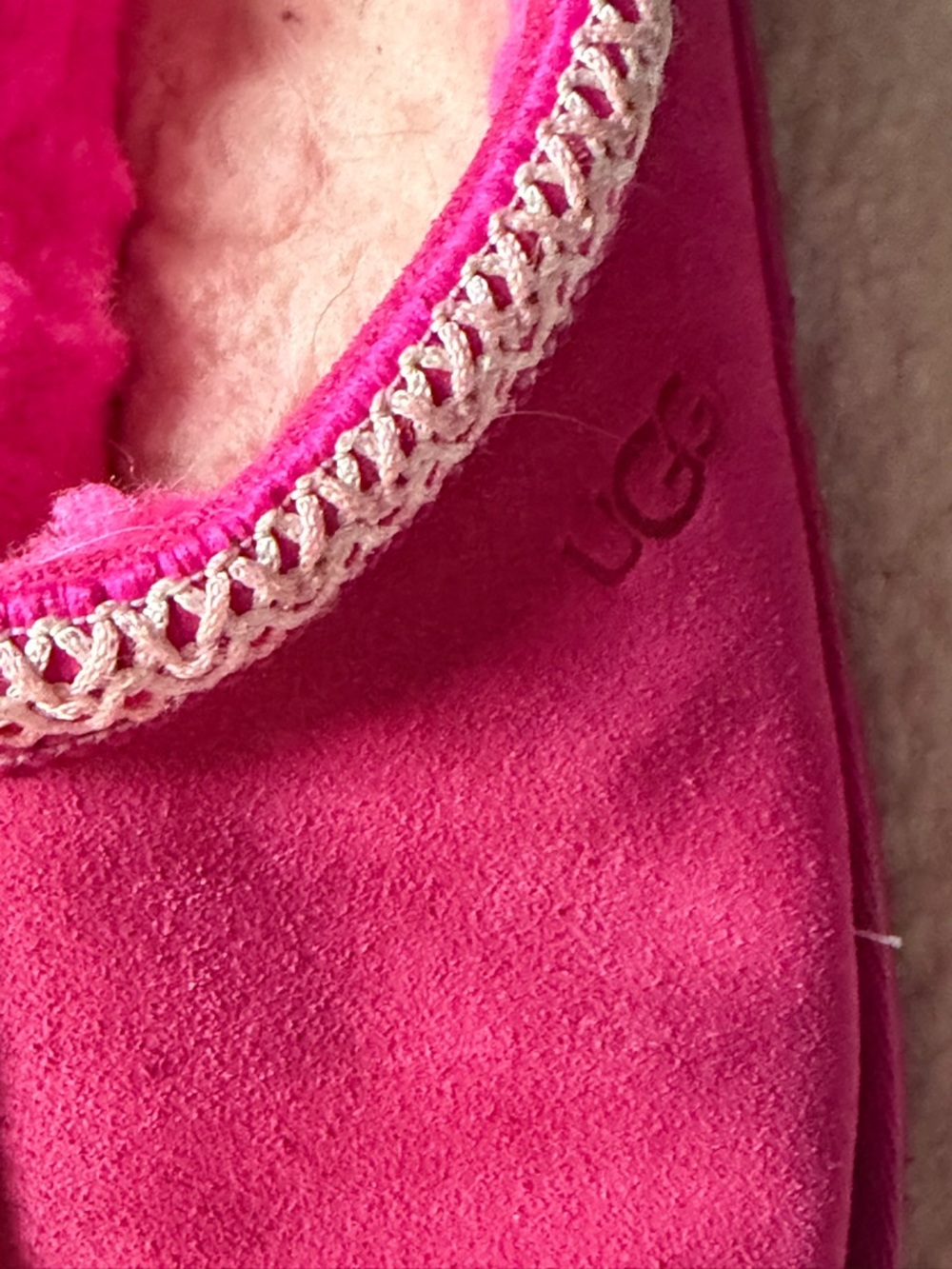 UGG Women's Bright Pink Suede Shearling Slip-On Slippers - Picture 2 of 4